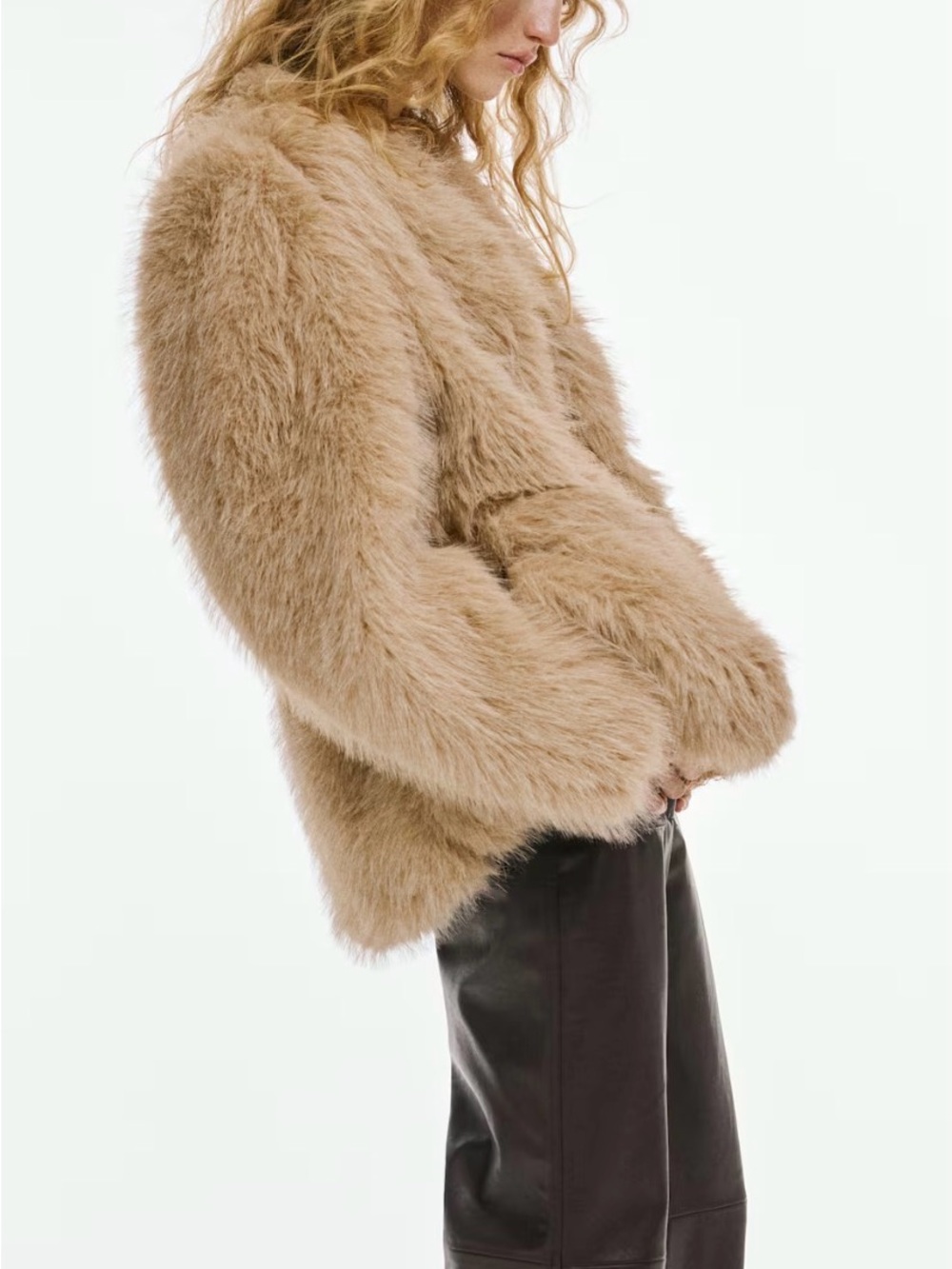 H&M Plush Faux Fur Coat - Camel